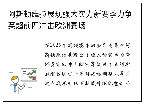 阿斯顿维拉展现强大实力新赛季力争英超前四冲击欧洲赛场